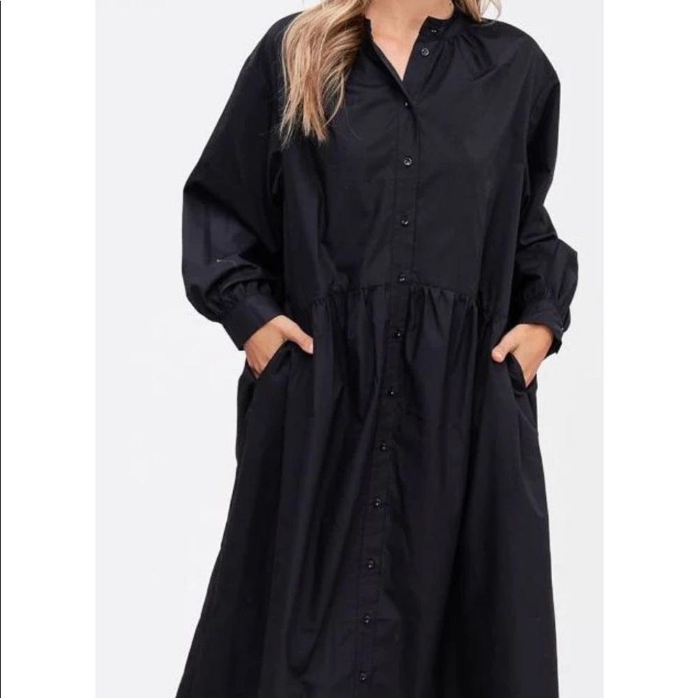 En Saison Poplin Midi Shirt Dress, Black